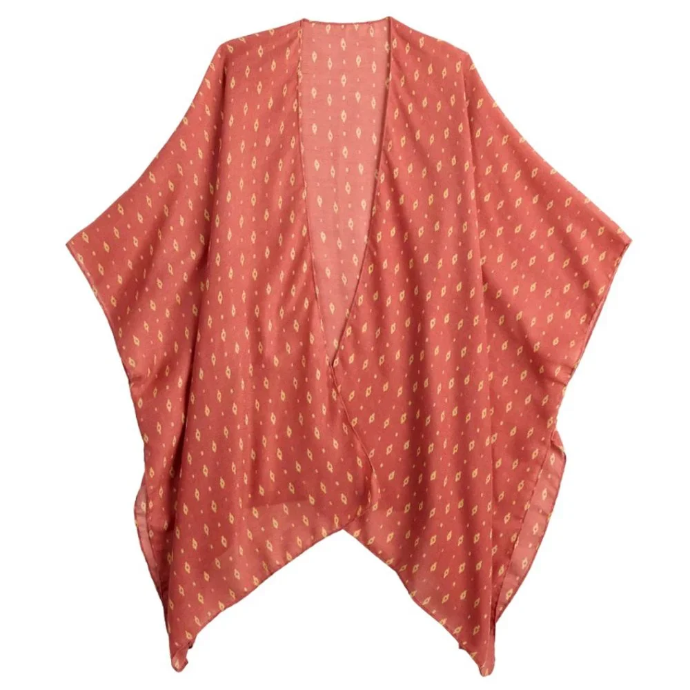 NWT SONOMA ZUMO GEO TACKED RUANA (CORAL & YELLOW / OS)